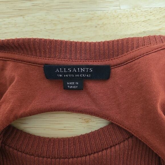 All Saints‎ Ribbed Molly Cutout Backless Bodysuit Womens Size 10 Orange Rust - Picture 3 of 10